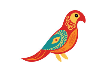 Obraz premium Parrot with embroidered style paisley pattern ornate avian vector art illustration