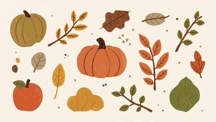 A charming pumpkin illustration for fall decor, part of a series of basic hand-drawn natural elements.