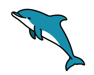 An illustrated blue and white bottle-nosed dolphin, isolated against a plain white background
