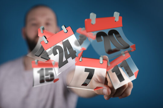 Image of a man interacting with digital calendar dates, ideal for scheduling, time management, or planning concepts.