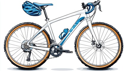 Fototapeta premium Exciting Mountain Biking Adventure, Cyclist, Forest Trail, Illustration, Outdoor, Side View, Dynamic Experience