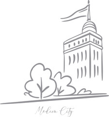 Modern City Sketch A HandDrawn Architectural Design Minimalist Building And Architecture Icon Concept Continuous One Line Drawing