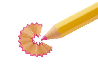 Isolated Yellow Pencil with Pink Shavings