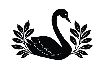 Obraz premium Royal swan in a floral background elegant avian vector art illustration