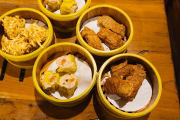 Dimsum is a typical Chinese food that is found in many Asian countries, made from chicken, fish or beef and a mixture of other ingredients.