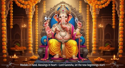 illustration of Lord Ganpati for Ganesh Chaturthi festival of India, Ganesh chaturthi for greeting,card, poster background.