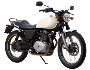 A classic two-wheeled vehicle stands ready for adventure, showcasing its timeless design and robust engineering.