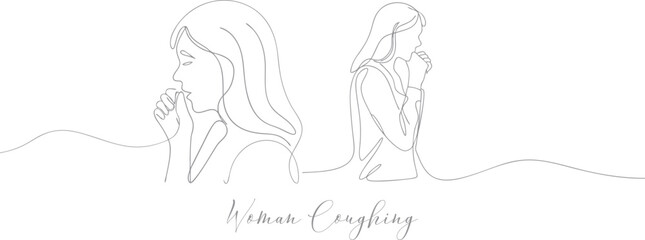 Woman Coughing Healthcare Wellness Concept Continuous One Line Drawing Editable Stroke