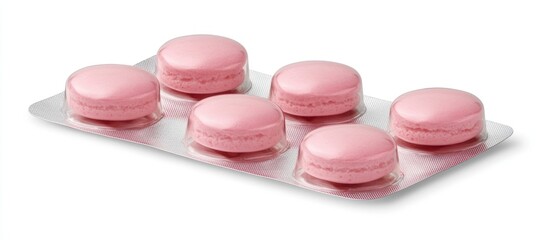 Fototapeta premium Rose-Tinted Tranquility: A Pack of Pink Macarons Ready for Sweet Indulgence