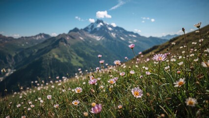 Fototapeta premium Blossoms blooming on highland slopes during springtime