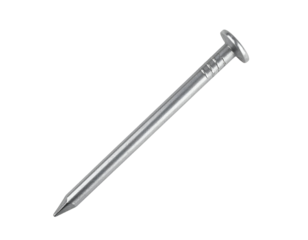 A solitary silver metal nail stands ready for fastening and construction tasks.