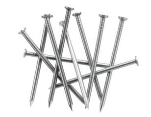 Numerous gleaming silver nails are piled together, showcasing their sharp points and strong design.