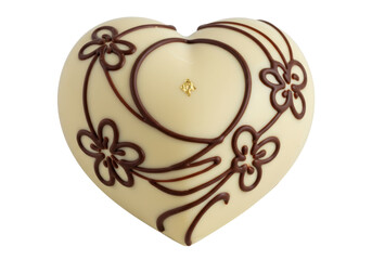 Isolated Heart-Shaped White Chocolate with Floral Decorations