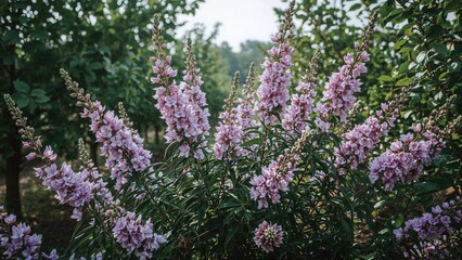 Obraz premium Springtime floral scene showcasing vibrant violet, pink, and white blossoms with greenery