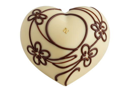 Isolated Heart-Shaped White Chocolate with Floral Decorations