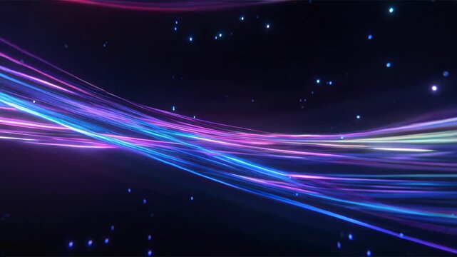 Estelas de luz ne&oacute;n en movimiento r&aacute;pido sobre fondo oscuro - animaci&oacute;n futurista 4K