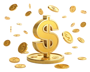 Golden coins with a dollar sign symbol representing money and wealth in finance and business concepts