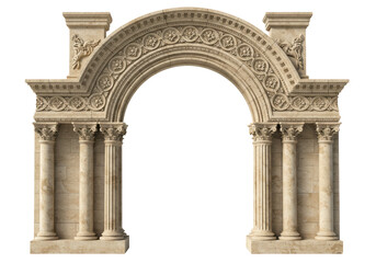 Isolated Ornate Stone Archway with Columns and Carvings