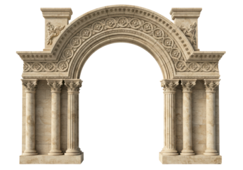 Isolated Ornate Stone Archway with Columns and Carvings