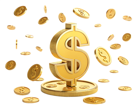 Golden coins with a dollar sign symbol representing money and wealth in finance and business concepts