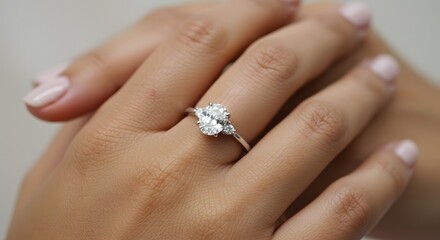 Sparkling Diamond Engagement Ring on Delicate Hand Jewelry & Love