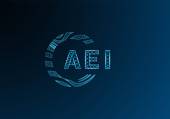 AEI low poly letter logo vector design. AEI lower poly logo design. AEI unique low poly logo design.