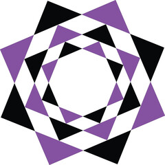 Abstract geometric starburst pattern with purple and black triangles