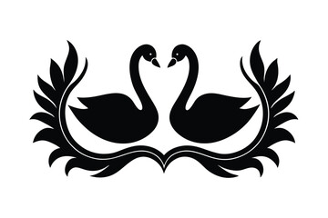 Obraz premium Twin swans in traditional border elegant avian vector art illustration