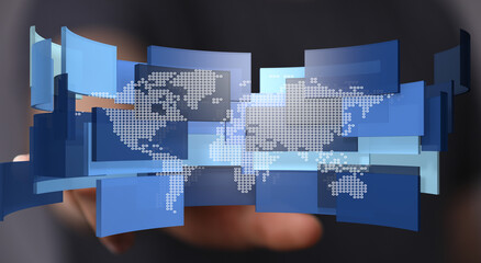 Abstract digital world map concept. Global network, technology, and connectivity.