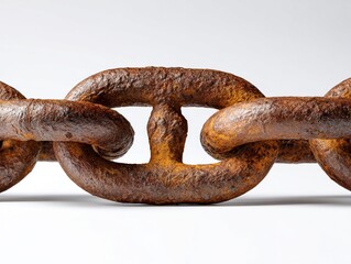 Fototapeta premium Faithful - up of a rusted metal chain against a white background , symbolizing strength and endurance .