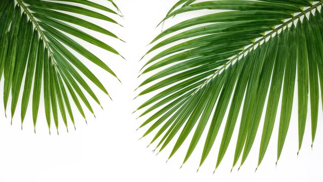 Tropical palm leaf in vivid green isolated on a clean white background