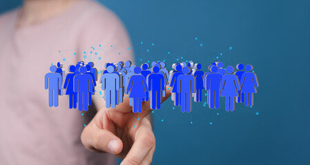 Stock photo depicting a network of people, connecting globally online. Ideal for social media, teamwork concepts.
