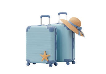 Isolated Pastel Blue Suitcases Vacation Ready Beach Vibes