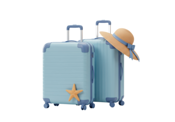 Isolated Pastel Blue Suitcases Vacation Ready Beach Vibes