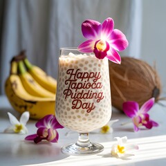 Tapioca Pudding icon on white background. Happy Tapioca Pudding Day, july 15. Calendar of july month on workplace. Cartoon vector illustration. Sweet asian food isolated icon.