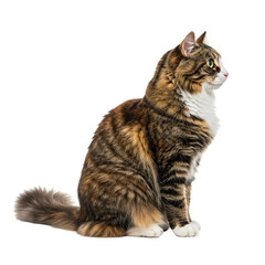 Obraz premium Tortoiseshell cat sitting looking in profile pose