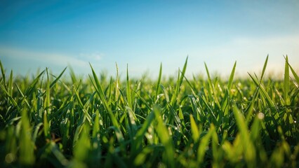 Obraz premium Morning sun illuminating fresh green grass