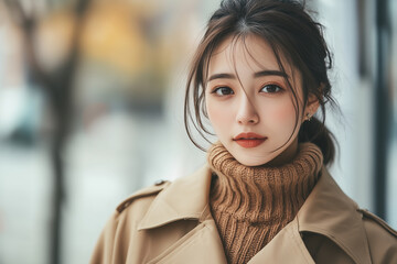 トレンチコートを着た女性モデル
