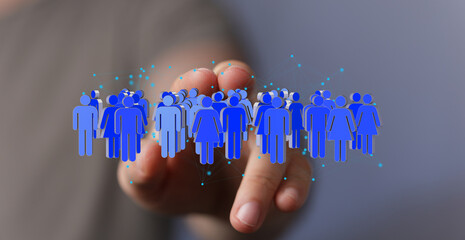 Image of a hand interacting with a network of people, symbolizing connection and community.