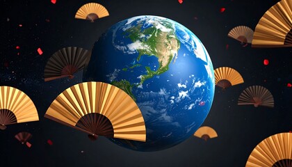 Earth surrounded by fans in space