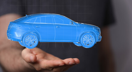 Futuristic car concept.  3D model design, innovation, technology.