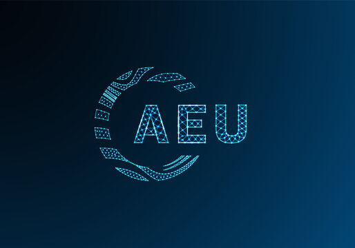 AEU low poly letter logo vector design. AEU lower poly logo design. AEU unique low poly logo design.