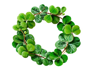 Clover Wreath: A close-up shot of a vibrant, freshly crafted clover wreath, its lush green leaves spiraling in a perfect circular design, offering a refreshing display.