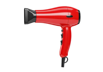 Isolated Bright Red Hair Dryer with Black Nozzle