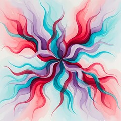 Fototapeta premium Abstract artistic rendering featuring swirling, colorful, fluid shapes radiating from a central point.