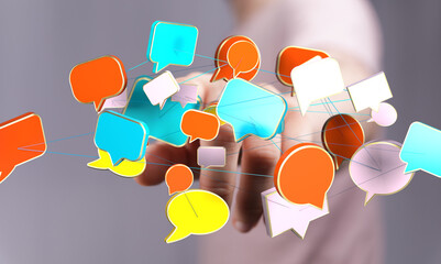 Abstract image of interconnected speech bubbles, symbolizing global communication and networking.