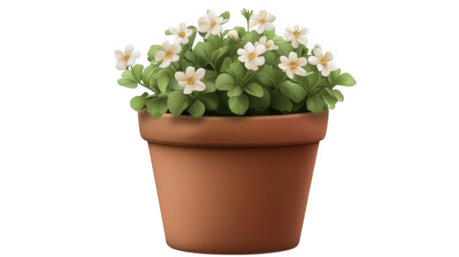 Flower Pot with Blooms on Transparent Background