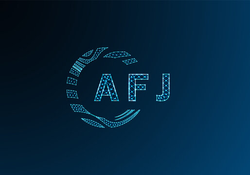 AFJ low poly letter logo vector design. AFJ lower poly logo design. AFJ unique low poly logo design.