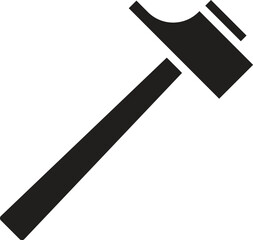 Black silhouette shows a traditional hammer with a curved claw resting on a white background