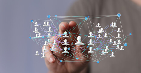 Image depicts a network of interconnected people, symbolizing global communication and...